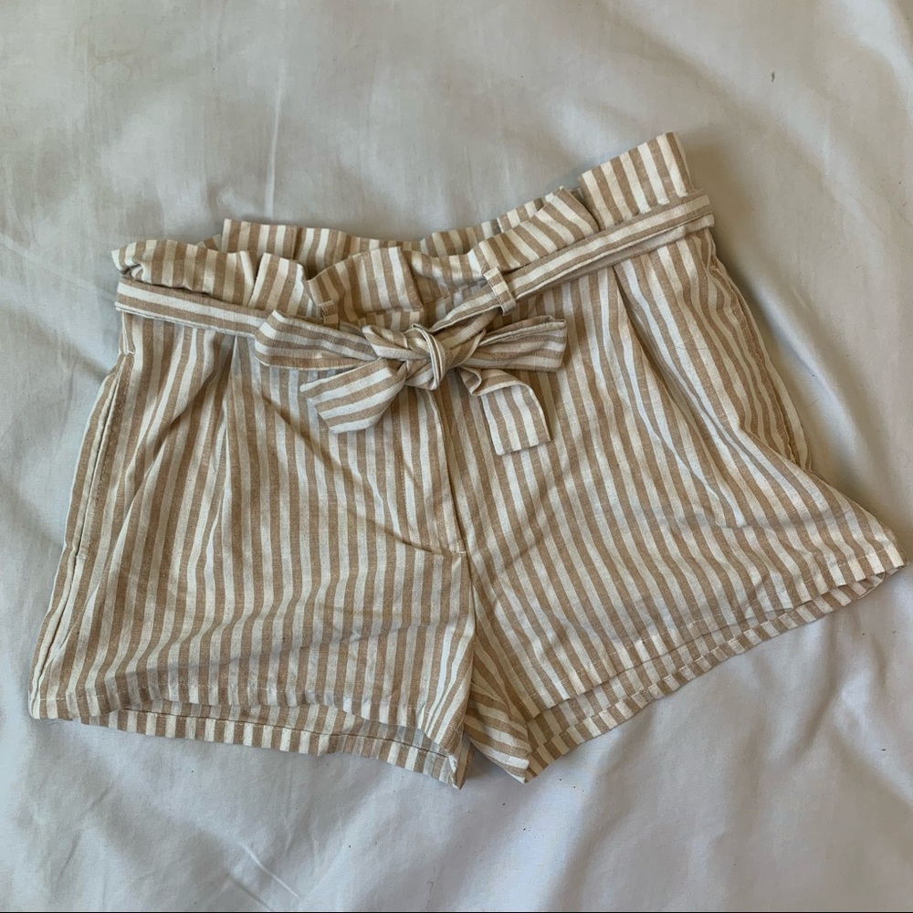 Tan and white striped shorts